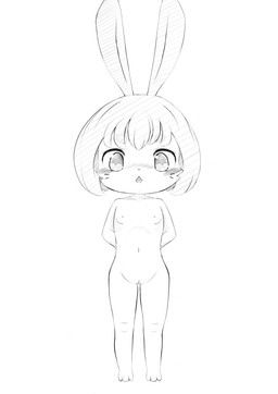 blush camel_toe clothed clothing female genitals no_underwear nude solo vulva third-party_edit hare humanoid lagomorph leporid mammal rabbit absurd_res censor_removal_edit hi_res monochrome sketch