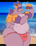 anthro beach belly big_belly big_butt blush bulge butt clothing hair male muscular pinata solo tail text thick_thighs underwear wide_hips furr3ak canid canine canis mammal wolf digital_media_(artwork) hi_res