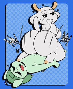 anthro big_butt butt cowgirl_position duo female from_front_position looking_back male male/female on_bottom on_top penetration penile penile_penetration sex smug luanctoons apollo_caelum charlotte_(bm) alien bovid caprine goat mammal digital_media_(artwork) hi_res