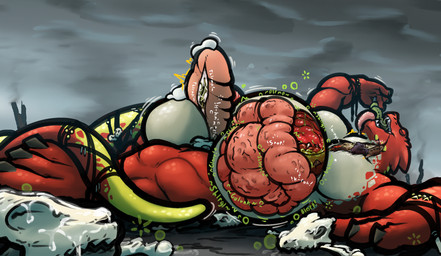 balls belly big_balls big_belly big_penis bodily_fluids bone cock_vore cum digestion digestion_noises genital_fluids genitals internal macro male male_pred micro muscular oral_vore penile penis skull vore gwyvern g'aad_rylek lizard reptile scalie hi_res