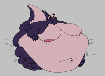anthro belly big_belly big_moobs black_body black_fur chubby_cheeks double_chin fat_rolls fur grin hair hair_over_eye hand_on_belly huge_belly hyper hyper_belly love_handles male markings moobs morbidly_obese morbidly_obese_anthro morbidly_obese_male navel nipples nude obese obese_anthro obese_male overweight overweight_anthro overweight_male sitting skunk_tail smile solo striped_markings striped_tail stripes tail tail_markings thick_thighs white_body white_fur wide_hips cageofmirrors_(artist) mammal mephitid skunk