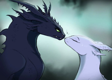 abstract_background black_eyes black_sclera duo eyes_closed fangs female feral feral_on_feral green_sclera imminent_kiss larger_feral larger_male looking_at_another looking_down male male/female scales sharp_teeth side_view size_difference smaller_female smaller_feral teeth white_body white_scales jaedfly dreamworks european_mythology how_to_train_your_dragon mythology nubless toothless dragon fury_(httyd) light_fury mythological_creature mythological_scalie night_fury scalie western_dragon 2022