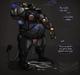 andromorph anthro armband armpit_hair barazoku beard belly belly_hair big_belly big_muscles big_pecs blowing_smoke bodily_fluids body_hair boots bracelet chaps cigar clitoris clothing covered_eyes dominant dominant_andromorph dominant_intersex excessive_genital_fluids facial_hair facial_piercing flexing footwear genital_fluids genitals harness hat headgear headwear holding_cigar holding_object huge_pecs intersex jewelry leather_daddy musclegut muscular muscular_andromorph muscular_intersex navel nose_piercing nose_ring overweight overweight_andromorph overweight_intersex pecs piercing raised_arm ring_piercing septum_piercing septum_ring shoes smoke smoking solo speech_bubble tail tail_tuft talking_to_viewer tattoo text topwear tuft vaginal_fluids vest vulva nethgoorat neth_rusiki_azhti bovid bovine cattle mammal english_text hi_res
