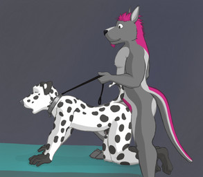 anal anal_penetration anthro anthro_on_anthro anthro_penetrated anthro_penetrating anthro_penetrating_anthro bed black_body black_fur black_leash black_nose black_spots chastity_cage chastity_device collar doggystyle duo eyes_closed floppy_ears from_behind_position fur furniture gloves_(marking) grey_collar grin hair leash leash_pull leg_markings lock looking_pleasured male male/male male_penetrated male_penetrating male_penetrating_male markings metal_collar nude on_bed padlocked_collar penetration pink_body pink_fur pink_hair purple_hair raised_tail sex short_hair smile socks_(marking) spots spotted_body spotted_fur tail white_body white_fur white_spots tuubi canid canine canis dalmatian domestic_dog kangaroo macropod mammal marsupial cel_shading digital_media_(artwork) shaded sketch