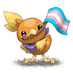 ambiguous_gender beak biped feathers feral flag flag_(object) kerchief lgbt_pride mouth_hold orange_body pride_colors purple_kerchief simple_background solo transgender_pride_colors white_background yellow_body yellow_feathers claragonza3 nintendo pokemon avian generation_3_pokemon pokemon_(species) torchic 1:1 absurd_res hi_res
