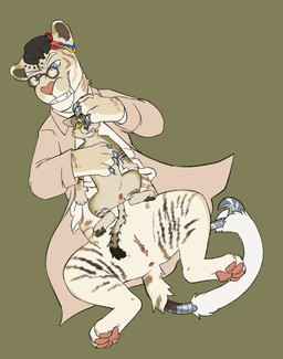 animal_genitalia anus balls clothed clothing cybernetics duo erection eyewear fear_boner feral fur genitals glasses grin hair hand_on_face holding_another looking_at_viewer machine male male/male null nullification penetration penis presenting robotic scared scaroused simple_background size_difference small_penis smile spread_legs spreading tail teeth topwear wire wounded puppyratcat warriors_(book_series) painkiller_(puppyratcat) thrushpelt_(thunderclan) domestic_cat felid feline felis hybrid lion mammal pantherine tiger tigon hi_res