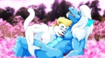 anthro blue_body duo eyes_closed flower glistening hair happy licking long_hair looking_pleasured male male/male muscular nipples open_mouth pink_background plant shoulder_hair simple_background tail tongue tongue_out white_hair fabfelipe mythology angelus_draco fabfelipe_(character) angel_dragon dragon felid mammal mythological_creature mythological_scalie scalie 2011