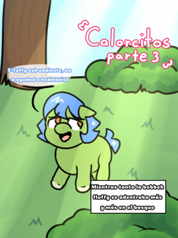 ambiguous_feral ambiguous_gender blue_hair blue_tail day dialogue feral green_body hair looking_back neonate open_mouth orange_eyes outside plant quadruped solo standing tail text young young_ambiguous young_feral giggle_fluffy's fluffy_pony fluffy_pony_(species) mammal 3:4 comic digital_media_(artwork) hi_res spanish_description spanish_text translated translated_description