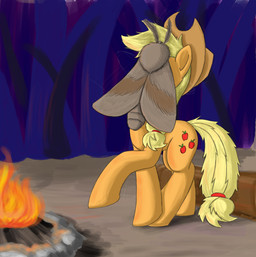 ambiguous_gender blonde_hair clothing cowboy_hat cutie_mark duo female feral fire fur hair hat headgear headwear insect_wings orange_body orange_fur quadruped tail wings wood otakuap friendship_is_magic hasbro my_little_pony applejack_(mlp) fluffy_the_bringer_of_darkness arthropod earth_pony equid equine horse insect lepidopteran mammal moth pony 2012 hi_res
