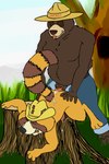 anthro duo male male/male fluffypunk ranger_rick united_states_forest_service ranger_rick_(character) smokey_bear american_black_bear bear black_bear mammal procyonid raccoon ursine 2:3 absurd_res hi_res