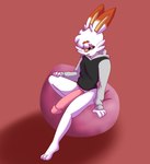 anthro bean_bag big_penis bottomless clothed clothing genitals hoodie hoodie_only looking_at_viewer male one_eye_closed penis sitting smile solo topwear topwear_only wink aster_greentea nintendo pokemon solaris_(btwalexhere) generation_8_pokemon pokemon_(species) scorbunny hi_res