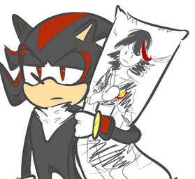 anthro big_eyes big_head black_body black_fur body_pillow chest_tuft conjoined_eyes dakimakura dakimakura_pillow fur half-closed_eyes humor male multicolored_body multicolored_fur narrowed_eyes pillow red_body red_eyes red_fur simple_background solo toony tuft two_tone_body two_tone_fur white_background radtone kill_la_kill sega sonic_the_hedgehog_(series) studio_trigger ryuko_matoi shadow_the_hedgehog eulipotyphlan hedgehog mammal 2017
