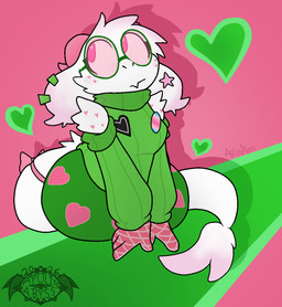anthro bovid_horn caprine_horn ear_piercing exposed_shoulder eyewear female freckles fur glasses green_eyewear green_glasses heart_freckles horn lgbt_pride long_tail piercing pink_eyes pink_horn pink_lens pink_ribbon pride_colors solo star_ear_piercing tail transfeminine_pride_colors transgender_pride_colors white_body white_fur apollysabyss deltarune undertale_(series) ralsei bovid caprine darkner goat mammal 2026 hi_res trans_(lore) trans_woman_(lore)