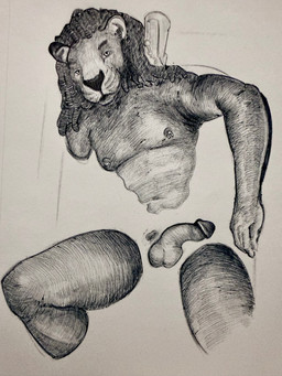 balls bathtub dreadlocks flaccid genitals male nipple_piercing nipples nude penis piercing solo u4e felid lion mammal pantherine 3:4 hi_res traditional_media_(artwork)