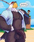 2024 absurd_res accipitrid accipitriform animal_crossing anthro anthro_focus apollo_(animal_crossing) areola avian bald_eagle balls barazoku beach beak belly big_balls big_muscles big_penis bird bluesh blush bottomless bottomless_anthro bottomless_male bottomwear cliff clothed clothing cloud day dialogue duo eagle english_text feathers fishing_rod foreskin genitals glans grass hair half-erect hat headgear headwear hi_res holding_object huge_balls huge_muscles huge_penis human humanoid_genitalia humanoid_penis looking_at_another male mammal musclegut muscular muscular_anthro muscular_male navel nintendo nipples non-mammal_balls non-mammal_nipples open_clothing open_shirt open_topwear outside pants pecs penis plant rock sand sea_eagle shirt sky solo_focus standing text thick_penis thick_thighs topwear tuft vein villager_(animal_crossing) water