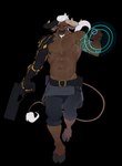 anthro cyberpunk gun hair hooves horn magic male prosthetic prosthetic_limb ranged_weapon shirtless solo tail weapon white_hair illboxart european_mythology greek_mythology mythology slayne_(occoltist) bovid bovine mammal minotaur absurd_res alpha_channel hi_res