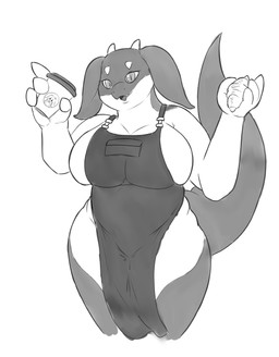 4_fingers anthro apron apron_only big_breasts bread breasts cleavage clothed clothing coffee_cup container croissant cup eyebrows fangs female fingers floppy_ears food front_view hip_dips holding_container holding_cup holding_food holding_object horn huge_breasts logo non-mammal_breasts open_mouth open_smile pastry pupils side_boob simple_background slightly_chubby slightly_chubby_anthro slightly_chubby_female slit_pupils smile snout solo tail teeth thick_tail thick_thighs triangle_eyebrows white_background white_eyebrows wide_hips popeheavy mythology latte_(sme4) dragon mythological_creature mythological_scalie scalie 2025 black_and_white hi_res monochrome portrait three-quarter_portrait