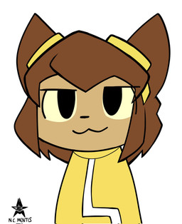 anthro clothing female hair looking_at_viewer simple_background solo white_background n.c._mentis gameoverse glitch_productions kit_bodega silly_cat_(mauzymice) domestic_cat felid feline felis mammal hi_res