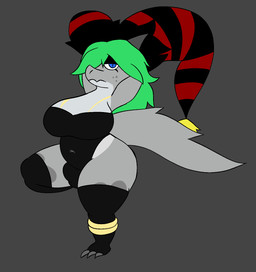 anthro big_breasts big_butt breasts bulge butt clothing fool's_hat gynomorph hat headgear headwear intersex latex legwear leotard shortstack shortstack_gynomorph shortstack_intersex slightly_chubby solo wide_hips hornydragon2003 atlyss kubold_(atlyss) 2025 digital_media_(artwork) hi_res