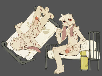 anthro bed biped bodily_fluids cigarette cum erection fur furniture genital_fluids genitals half-erect humanoid_genitalia humanoid_penis leaking_cum lying lying_on_bed male multiple_poses nude_anthro nude_male on_bed penis pose red_eyes sitting sitting_on_bed sleeping_nude slim_anthro slim_male smoking smoking_cigarette solo white_body white_fur ibn002tuooooo lagomorph leporid mammal rabbit 2024 4:3 absurd_res hi_res