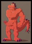 abs anthro balls biceps big_muscles big_penis biped black_border border claws erection genitals green_eyes humanoid_genitalia humanoid_penis male muscular muscular_anthro muscular_male non-mammal_balls nude open_mouth pecs penis red_balls red_body red_penis red_skin simple_background solo spiked_tail spikes spikes_(anatomy) standing tail thagomizer thick_penis toe_claws tongue vein veiny_penis anti_dev kung_fu_dino_posse chow_(kfdp) dinosaur ornithischian prehistoric_species reptile scalie stegosaurian stegosaurus thyreophoran hi_res