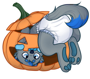 ambiguous_gender anthro clean_diaper clothed clothing diaper dipstick_ears dipstick_tail ear_markings food fruit fur looking_at_viewer markings multicolored_ears object_in_mouth pacifier pacifier_in_mouth plant pumpkin simple_background solo tail tail_markings wearing_diaper young young_anthro monsterbunny 2017 archived_source digital_drawing_(artwork) digital_media_(artwork)
