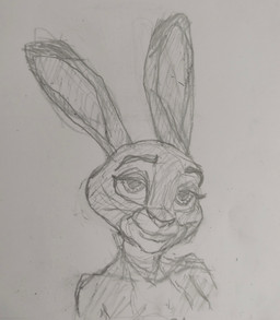 anthro female looking_at_viewer paper smile smirk solo phinnyhare disney zootopia judy_hopps lagomorph leporid mammal rabbit absurd_res digital_media_(artwork) graphite_(artwork) headshot_portrait hi_res monochrome portrait sketch sketchbook_(artwork) traditional_media_(artwork)