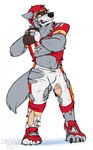 anthro armor ball bottomwear broken_helmet claws cleats clenched_teeth clothing feet fingerless_gloves football_gear football_helmet football_jersey football_pants football_player football_uniform footwear gloves gridiron_ball growth handwear headgear helmet human_to_anthro jersey male mascot pants simple_background socks solo species_transformation teeth toe_claws toes torn_clothing transformation white_background binturongboss kansas_city_chiefs nfl k.c._wolf_(kansas_city_chiefs) pheagle canid canine canis mammal wolf 2022 hi_res