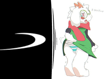 anthro bottomwear bulge butt clothing embarrassed eyewear fur glasses horn kemono male panties pattern_bottomwear pattern_clothing pattern_panties pattern_underwear robe scarf solo striped_bottomwear striped_clothing striped_panties striped_underwear stripes torn_clothing underwear white_body white_fur ba7mix deltarune undertale_(series) ralsei bovid caprine goat mammal 4:3 hi_res