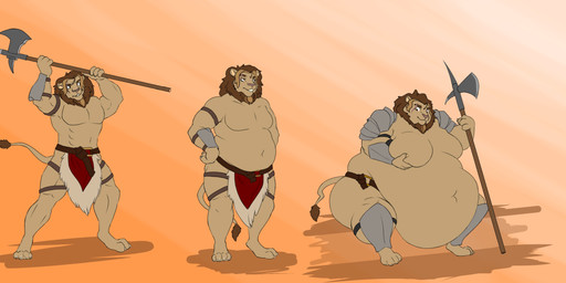 anthro armor base_one_layout basic_sequence belly belly_overhang big_belly bottomwear claws clothed clothing facial_scar fit_to_fat fondling fur halberd hand_on_hip holding_object holding_weapon linear_sequence loincloth love_handles male mane melee_weapon moob_grab moobs morbidly_obese morbidly_obese_anthro morbidly_obese_male musclegut muscular muscular_anthro muscular_male navel obese obese_anthro obese_male one_row_layout overweight overweight_anthro overweight_male polearm scar self_fondle sitting slightly_chubby smile solo standing tail tail_tuft tan_body tan_fur thick_thighs three_frame_image three_frame_sequence toe_claws topless tuft weapon weight_gain wide_hips thedandyduke felid lion mammal pantherine hi_res sequence