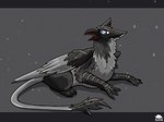 beak black_body blue_eyes eyewear feral fur glasses grey_body male open_mouth solo tail wings blen4k mythology avian bird corvid corvus_(genus) crow gryphon mythological_avian mythological_creature oscine passerine 2023 hi_res