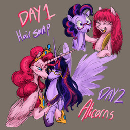 blush crown duo female feral glasse headgear horn lips wings misstwipietwins friendship_is_magic hasbro my_little_pony mythology pinkie_pie_(mlp) twilight_sparkle_(mlp) earth_pony equid equine horse mammal mythological_creature mythological_equine pony winged_unicorn 1:1 absurd_res hi_res
