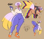 athletic_wear big_butt bottomwear butt clothing hair male multicolored_hair pants shirt simple_background solo topwear two_tone_hair wide_hips xytora nintendo pokemon sion_(xytora) avian espathra generation_9_pokemon pokemon_(species) hi_res