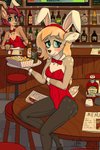 alcohol anthro bar beer beverage blonde_hair blue_eyes blush bottle breasts brick_wall bunny_costume cleavage clothed clothing container costume detailed_background diner duo ear_piercing ears_down electronics embarrassed fake_ears fake_rabbit_ears female food furniture gloves hair handwear hooves ketchup leaning legwear leotard looking_at_viewer looking_away menu nachos necktie on_table pantyhose piercing pivoted_ears plate platter playboy_bunny red_hair restaurant sitting sitting_on_table spots strapless_clothing strapless_leotard table tan_body television thigh_highs tights unguligrade_anthro vodka wall_(structure) wine_bottle sufficient_(artist) deep_rock_galactic friendship_is_magic ghost_ship_games hasbro hololive my_little_pony team_fortress_2 valve vtuber autumn_blaze_(mlp) inugami_korone roadkill_(sufficient) deer mammal 2021 2:3 hi_res shaded