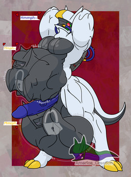 anthro balls big_balls big_penis blush cock_vore drone endosoma erection genitals group hose latex male muscular muscular_male nude onomatopoeia penile penis red_eyes safe_vore simple_background soft_vore sound_effects tail text trio vore white_body willing_prey arceus_tummy nintendo pokemon arceus equid equine generation_4_pokemon horse legendary_pokemon living_latex mammal pokemon_(species) absurd_res hi_res