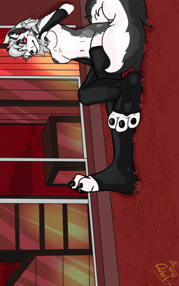 a anthro female rug sitting solo xterminhate hellaverse helluva_boss loona_(helluva_boss) canid canine canis mammal wolf on 5:8 hi_res