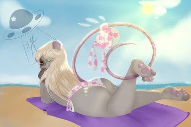 anthro beach bikini clothing feet female paws solo swimwear two-piece_swimsuit alie26 mammal mouse murid murine rodent hi_res