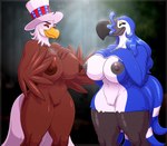 4_fingers american_flag anthro areola beak bedroom_eyes big_breasts biped black_beak black_eyebrows blue_body blue_eyes blue_feathers blue_tail breasts brown_areola brown_body brown_feathers brown_nipples brown_tail brown_wings clothing curvy_figure duo eyebrows eyelashes eyeshadow feathered_wings feathers female female/female fingers front_view genitals grey_areola grey_beak grey_eyes grey_nipples hand_on_breast hat hat_only headgear headgear_only headwear headwear_only holding_breast huge_breasts huge_thighs makeup markings mole_(marking) mostly_nude multicolored_beak multicolored_body multicolored_feathers multicolored_tail narrowed_eyes navel nipple_kiss nipples nipples_touching non-mammal_breasts nude pussy red_eyeshadow scutes seductive smile smirk standing tail tail_feathers thick_thighs top_hat two_tone_beak two_tone_body two_tone_feathers two_tone_tail united_states_of_america voluptuous white_body white_feathers white_tail wide_hips winged_arms wings yellow_beak yellow_eyeshadow tridark freeda_(himynameisnobody) reina_(sachasketchy) accipitrid accipitriform avian bald_eagle bird eagle sea_eagle toucan 2020 digital_media_(artwork) hi_res shaded