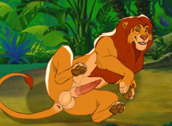 animal_genitalia anus balls bedroom_eyes claws erection eyebrows feral forest fur genitals hair looking_at_viewer lying male male_feral mane narrowed_eyes on_side outside pawpads penile_spines penis plant raised_eyebrow red_hair seductive sheath smile solo tail tail_tuft tan_body tan_fur tree tuft whiskers lddraws disney the_lion_king simba_(the_lion_king) felid lion mammal pantherine absurd_res hi_res