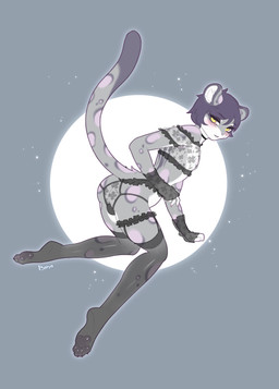 anthro armwear bangs black_eyelids blush bulge bulge_from_behind butt clothing femboy fur garter_straps grey_body grey_fur hair half-closed_eyes inner_ear_fluff legwear lingerie long_tail male narrowed_eyes panties pawpads paws short_hair solo stockings tail topwear tuft underwear white_body white_fur yellow_eyes batya felid leopard mammal pantherine snow_leopard 2021 absurd_res colored flat_colors hi_res