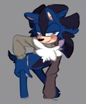 5_fingers anthro black_body black_fur blue_body blue_eyes blue_fur chest_tuft clothing fingers fur male smile smirk solo sweater teasing topwear tuft sorachi sega sonic_the_hedgehog_(series) apex_the_hedgehog fan_character eulipotyphlan hedgehog mammal hi_res