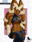 2024 absurd_res anthro big_breasts black_sclera blush blush_lines breasts brown_body brown_fur chicken_soup_(artist) clothing colored digital_drawing_(artwork) digital_media_(artwork) female fur generation_6_pokemon happy hi_res latex latex_clothing legwear long_ears looking_at_viewer mammal mega_evolution mega_lopunny navel nintendo pink_eyes pokemon pokemon_(species) simple_background sitting solo tight_clothing under_boob wide_hips