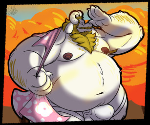 anthro areola arm_hair armpit_hair balls_outline beard belly big_belly big_nipples body_hair bottomwear briefs bulge chest_hair claws clothing clothing_pull detailed_bulge facial_hair floral_print fur genital_outline hair hairy hand_over_head horn huge_belly male moobs mustache navel nipples overweight overweight_anthro overweight_male penis_outline pink_clothing pink_shirt pink_topwear shirt solo sunset tighty_whities topwear underwear white_body white_briefs white_clothing white_fur white_underwear yellow_body yellow_fur gorochuinboxers undertale undertale_(series) asgore_dreemurr bovid caprine goat mammal 2025 6:5 absurd_res digital_drawing_(artwork) digital_media_(artwork) hi_res