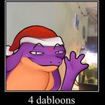 4_fingers anthro christmas_clothing christmas_headwear clothing countershading eyebrows female fingers hat headgear headwear holidays humor inside looking_at_viewer narrowed_eyes number real santa_hat smile snake_hood solo text ncs christmas dabloons_(meme) keeshee cobra lamarian reptile scalie snake 2021 english_text hi_res meme reaction_image