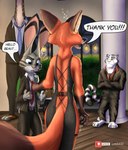 absurd_res anthro butt canid canine clothed clothing crossdressing dialogue disney dress duo ear_piercing english_text facial_markings felid femboy fox greeting head_markings hi_res jack_savage lagomorph leporid link6432 male mammal markings necktie nick_wilde pantherine piercing rabbit red_fox scar suit_jacket text tiger true_fox undercover underwear zootopia