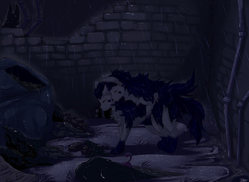 all_fours alley ambiguous_gender dark detailed_background doggystyle duo feral from_behind_position male male/ambiguous night outside quadruped raining sex tail tongue blackfury nintendo pokemon eeveelution espeon generation_1_pokemon generation_2_pokemon generation_3_pokemon mammal mightyena pokemon_(species) rattata rodent 2011 dark_theme