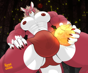 abs anthro autumn biceps black_nipples blue_eyes blue_hair blue_tail bodily_fluids bottom_pov bulge clothed clothing detailed_bulge ear_piercing ear_ring eclipse eyebrows food forest fruit fuchsia_fur fur genital_fluids green_nose hair half_naked harness holidays jack-o'-lantern low-angle_view lunar_eclipse male mask moon muscular muscular_anthro muscular_male night nipple_piercing nipples nude outside pecs piercing plant pumpkin purple_body purple_fur red_harness red_moon ring_piercing side_eye sky smile smirk solo stained_underwear standing tail thong tree underwear underwear_only white_body white_eyebrows white_fur worm's-eye_view rooccoon_(artist) vexedlupine halloween mythology rooccoon arthropod beetle canid canine canis elateroid firefly hybrid insect kangaroo macropod mammal marsupial mythological_canine mythological_creature procyonid raccoon werecanid werecanine werecreature werekangaroo weremacropod weremarsupial werewolf wolf 6:5 digital_media_(artwork) hi_res