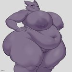 anthro belly big_belly big_breasts big_butt breasts butt female fur genitals hands_on_hips huge_breasts huge_butt huge_thighs nude obese obese_female overweight overweight_female plump_labia purple_body purple_eyes purple_fur pussy solo thick_thighs bayushkit nintendo pokemon generation_1_pokemon gengar pokemon_(species) hi_res