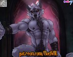 armpit_hair body_hair chest_hair happy_trail male nipples nude pubes public public_exposure qr_code red_eyes solo text weapon bashbl-ux dreamworks patreon puss_in_boots_(franchise) death_(puss_in_boots) canid canine canis mammal wolf cropped url
