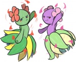 blush dancing duo female flower head_flower petals plant pseudo_bottomwear pseudo_clothing pseudo_skirt unknown_artist nintendo pokemon bellossom elemental_creature flora_fauna generation_2_pokemon humanoid pokemon_(species) shiny_pokemon